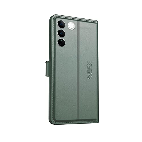 Image of AIBEX Compatible for Vivo V27 / Vivo V27 Pro Flip Cover Leather Finish | Inside TPU with Card Pockets | Wallet Stand | Complete Protection Flip Case - Green