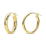 Orovi Pendientes de aro para mujer de Plata de ley 925 bañada en oro de 18 quilates diseño redondo pulido de 26,5 mm con cierre de bisagra con muesca Fabricado en Italia Entregado en Joyero
