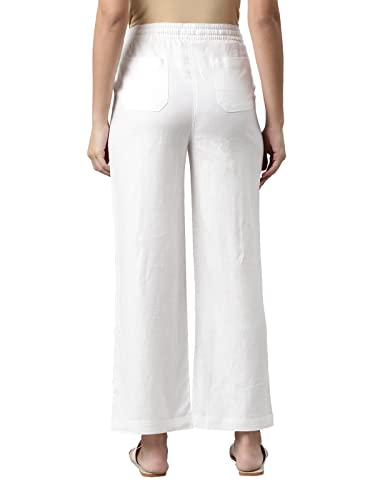 Image of GO COLORS Solid Linen Cargo Pants for Women | Full Length, Mid Rise, Side Pockets