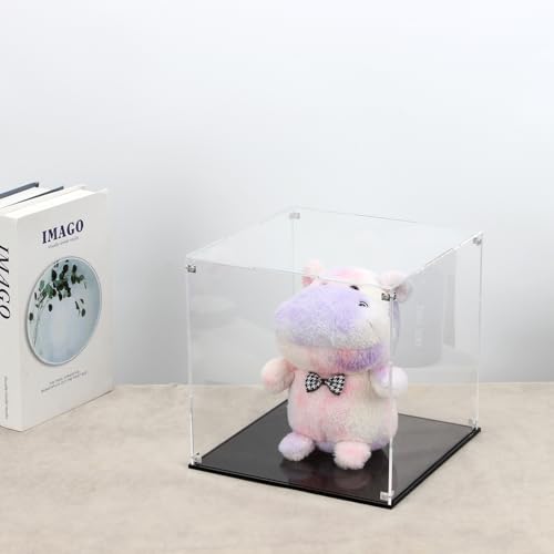 Image of 9x9x9Inch Clear Self-Assembly Acrylic Boxes for Display | Transparent Display Case with Black Base and Lid, Cube Countertop Storage Boxes Glass Case for Collectibles Models Figurine