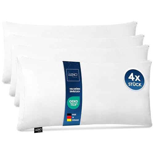 LILENO HOME Microfaser Kissen 40x80 cm Premium (450g Füllung) [4er Set] bis 95 Grad waschbar - Kopfkissen 40x80 cm als Kissen-Füllung für Bett oder als Dekokissen