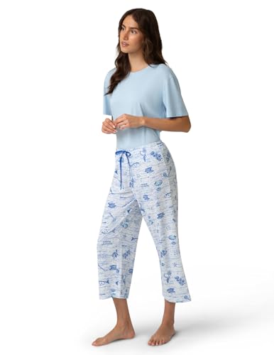 Image of HUE Women's Summer Vacation Pajama Separates, Soft, Whimsical Print Pjs with Tropical Beach Themes, Flip Flops, Cocktails