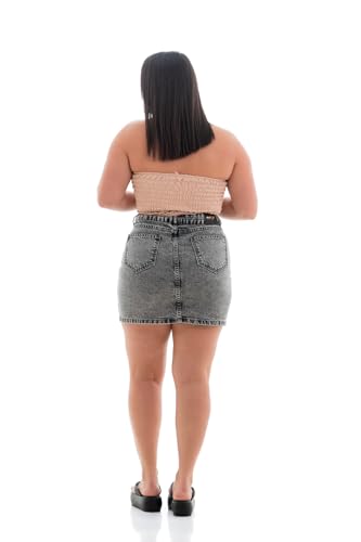 Saia Jeans Feminina Arauto Mom Black Cor:Cinza;Tamanho:48