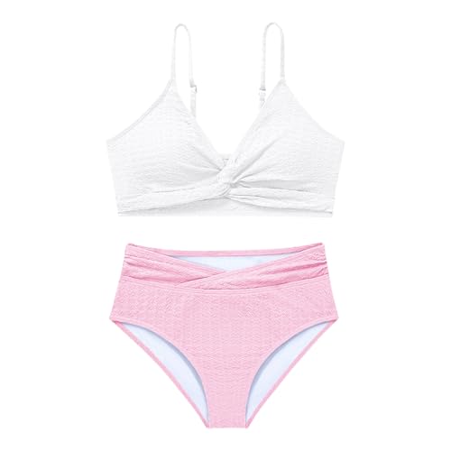 Image of Girls Swimsuit Solid Bathing Suit 2 Piece Twist Cross Adjustable Straps Soft Lining Bikini for Teen Girls with Chest Pad