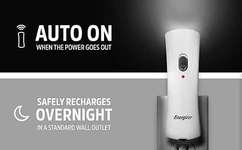 Energizer LED Rechargeable Plug-in Flashlights, Emergency Lights for Home Power Failure Emergency, Safety Plug-in Power Outage Light, Great for Hurricane Supplies, Black Outs, Power Failure