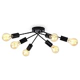 B.K.Licht Lampadario vintage, plafoniera con bracci ruotabili, attacco per 6 lampadine E27 non incluse, lampada da soffitto per salotto, metallo nero