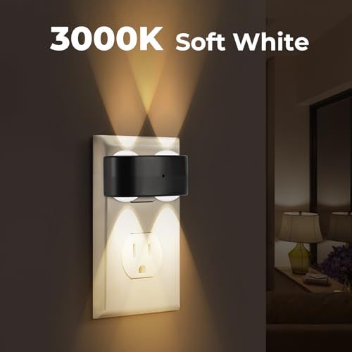 Image of 4 Pack LED Plug-in Wall Night Light, 100 Lumens Soft White 3000K, Auto On /Off Dusk to Dawn Sensor, Adjustable Swivel Head for Indoor - Ideal for Hallway, Bathroom, Stairs, Bedroom, Kitchen