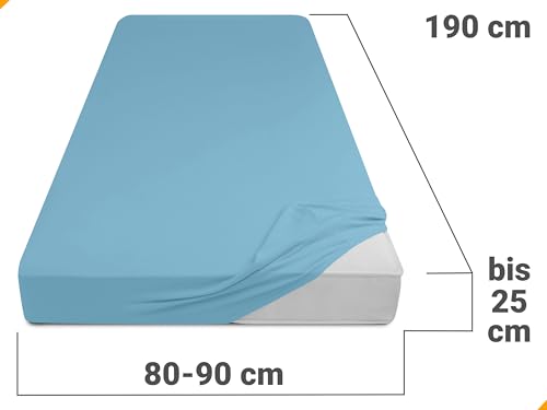 Drap housse coton doux 90x190 cm bleu clair Npluseins pour lit simple - 4