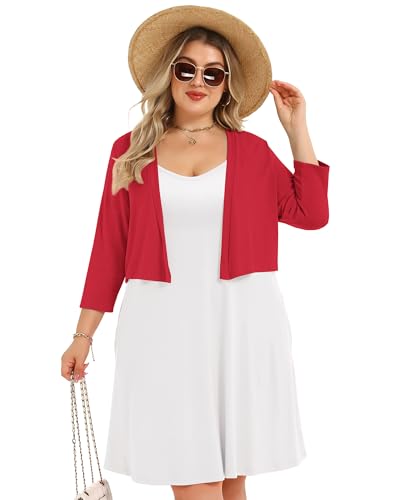 Image of Plus Size Shrugs for Women 3 /4 Sleeve Cropped Cardigan Knit Sweaters Open Front Bolero 2026