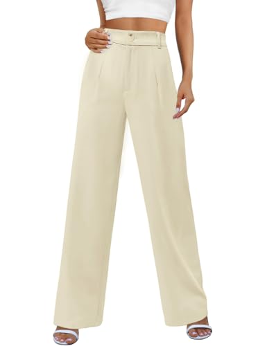 Pantalon palazzo casual fluide à jambes larges et taille haute ceinturée avec poches
