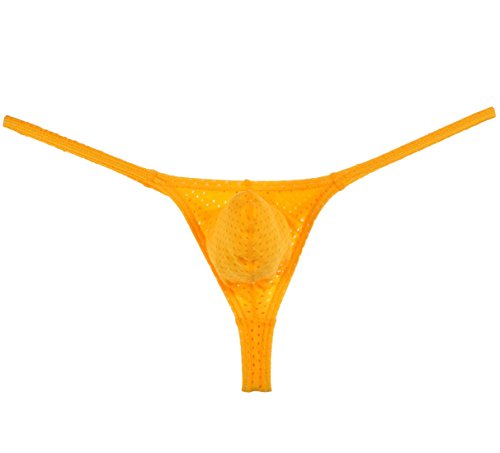 Jaxu Men's Breath Hole Thong Bulge Pouch Bikini G-string Underwear T-back Male Micro T-back Thongs Yellow XL