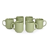 Amazon Basics Glazed Stoneware Coffee Mugs, 6-Piece Set, 473ml, Microwave and Dishwasher-Safe, Olive