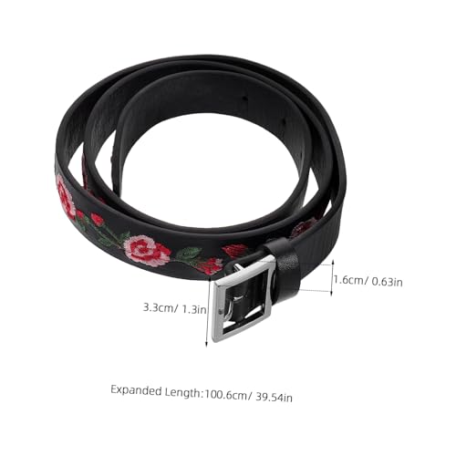 Floral Embroidered Rose Pu Belt with Square Buckle Adjustable Flower Sash for Dresses and Jeans Stylish Waist Belt for Fashionable Outfits2