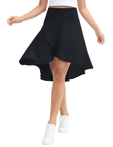 Origiwish Women's High Waist Flowy Midi Skirts Asymmetric Ruffle Hem High Low Skorts with Built-in Shorts