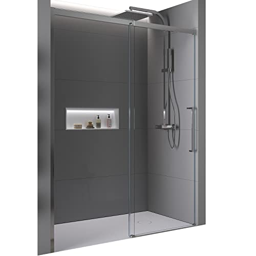 BERNSTEIN Nicho de ducha con puerta corredera de cierre suave 150x195cm DX906 Instalación flexible Ducha de cristal transparente con mampara de ducha NANO, color del perfil cromado