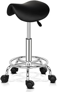 Bonnlo Adjustable Saddle Salon Stool Hydraulic Gas Lift Chair, Swivel Rolling Wheels & Ergonomic, for Hairdressing Manicure Tattoo SPA Beauty Therapy Bar Studio, Black