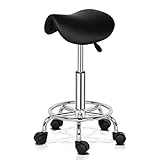 Bonnlo Adjustable Saddle Salon Stool Hydraulic Gas Lift Chair, Swivel Rolling Wheels & Ergonomic, for Hairdressing Manicure Tattoo SPA Beauty Therapy Bar Studio, Black