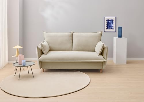 Marmota Sofá Cama Viscoelástico Color Beige - Apertura Estilo Italiano - Colchón 140x195 - Tejido Anti-Manchas - 2 Cojines Función Almohada incluídos - 5 Años de Garantía