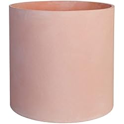 FaithLand 14 Inch Fiberstone Planter - Lightweight Modern Cylinder Plant Pot with Drainage Hole & Plug, Indoor Outdoor Use, Terracotta Color