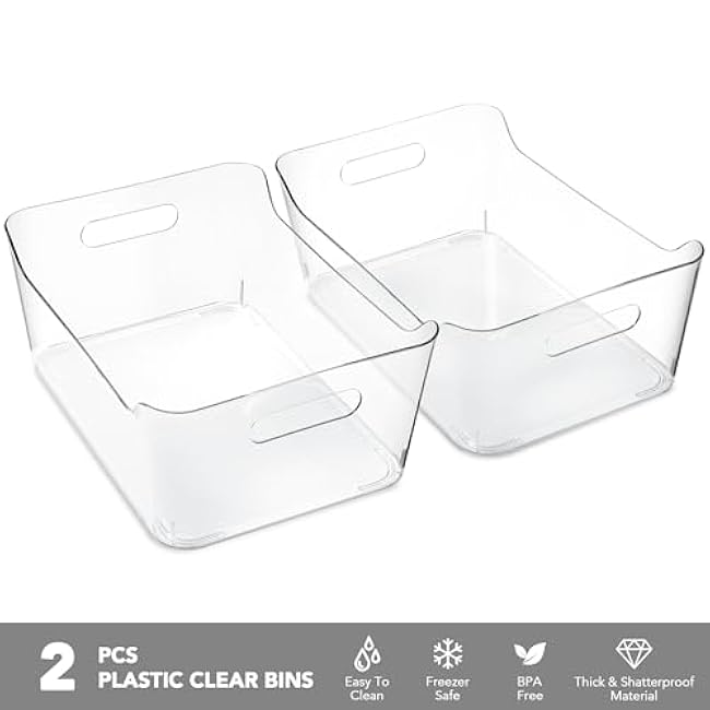 Tiawudi 6 Pack Plastic Storage Bins, Extra Large Pantry Organizer, 13.5 x 10 Clear Storage Containers and Organizer Bins, Multi-Use Bins for Home, Kitchen, Closet and Cabinet