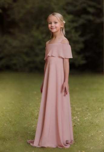 Cold Shoulder Junior Bridesmaid Dress Long Chiffon Flower Girl Dresses for Wedding Girls Off Shoulder Pageant Gowns3
