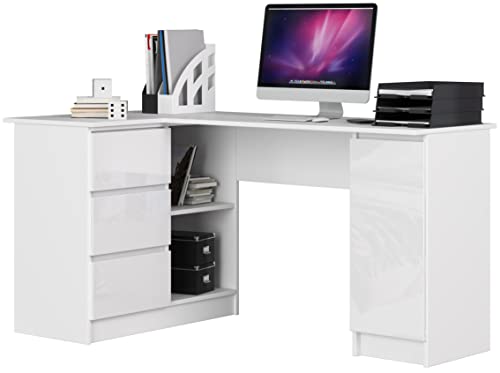 AKORD Bureau Ordinateur D`Angle B-20 | L155 x H77 x P85 60 kg | 3 Tiroirs 2 Étagères Étagère avec Porte | Grand Bureau de Chambre PC Desk Table