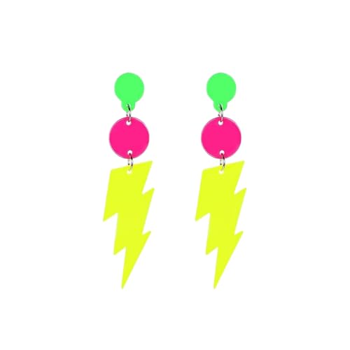 80s Neon Earrings Hollow Lightning Bolt Halloween Punk Retro Earrings for Women 80's Party Accessories(yellow-stud)