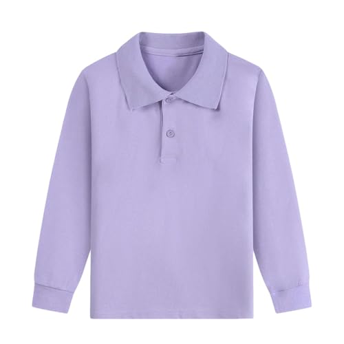 Boys Girls Long Sleeve Shirts Kids School Uniform Golf Shirts Solid Color Polo T-Shirts 2-15 Years Purple