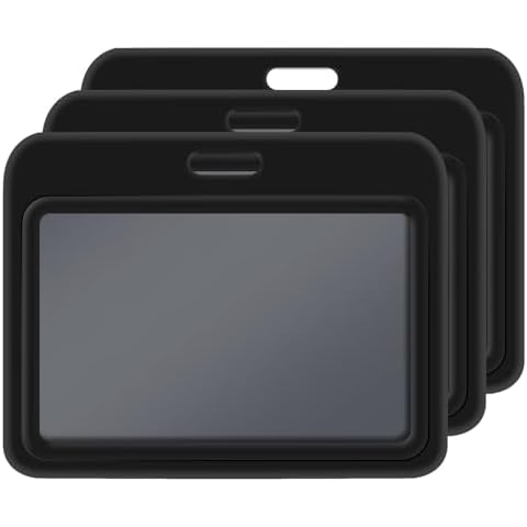 SIGZKK 3 Pack Black Horizontal Sliding ID Badge Holder Plastic Hard Card Case Protector with Clear Window for Office,School,Factory,ID Credit Cards,Key Cards,Driver Licenses and Passes Cover