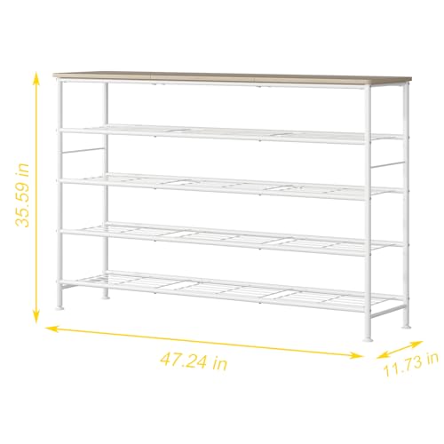 Image of SUOERNUO Shoe Rack Organizer 5 Tier for Closet Entryway Free Standing Metal Storage Shoe Shelf with MDF Top Board (White+Oak, Large 5 Tier)