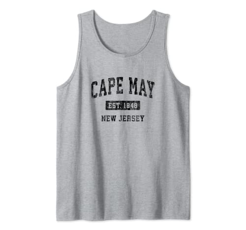 Cape May New Jersey NJ Vintage Deportes Diseño Negro Camiseta sin Mangas