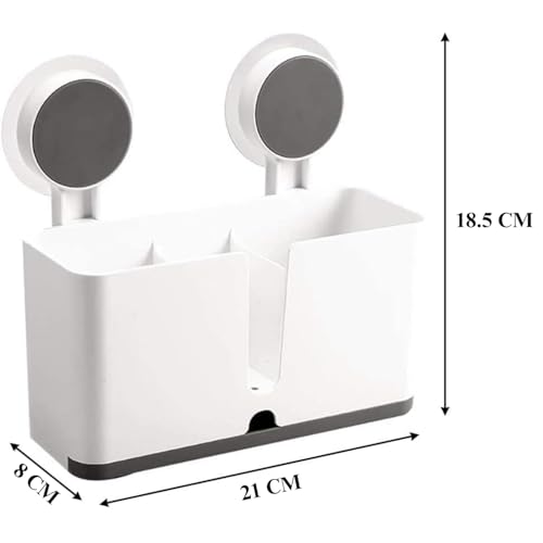 Image of SHALVI Plastic Tooth Brush Holder for Bathroom | Toothbrush Holder Wall Mount | Brush Holder for Bathroom | Toothbrush Holder for Electric Toothbrushes, Toothpaste & Makeup Brush Holder, White
