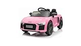 TOYSCAR Macchina Elettrica per Bambini Audi R8 Spyder Full Optional Auto Elettrica per Bambini Telecomandata Sedile in Pelle Porte Apribili Doppio Motore Elettrico 12V Rosa