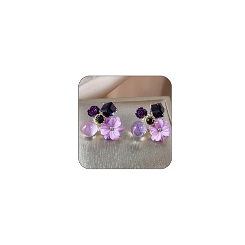 Purple Earrings for Women Flower Stud Statement Trendy Cute Everyday Crystal Earrings Jewelry Gift