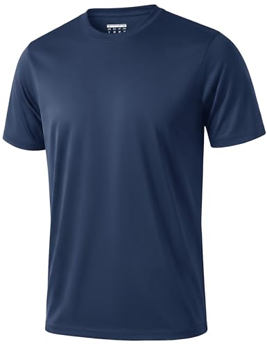 KEFITEVD Men's Moisture Wicking Short Sleeve Shirts Sun Protection UPF 50+ Performance T-Shirts Rash Guard Swim Shirt Active Outdoor Navy