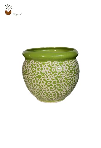 Image of Niyara Designer Handi Ceramic planters pots for Indoor Outdoor Home, Garden Office Decor Balcony Planters Gamla Flower Size- Very Large (Green Drop 11)