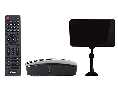 eXuby Digital Converter Box for TV + Antenna Bundle to View and Record Over the Air HD Channels for Free (Instant or Scheduled Recording, 1080P HDTV, High Resolution, HDMI Output, 7 Day Program Guide)