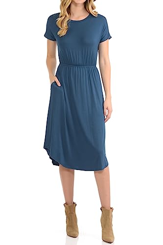 Product Image of the iconic luxe Women's Short Sleeve Flare Midi Dress with Pockets Large Denim