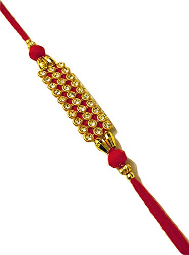 Rakhi for Brother Bandhan Multicolour Crystal Gold Plated Pearl Jarkan Stones Brother's Rakhi for Men, Packed in Beautiful Potli