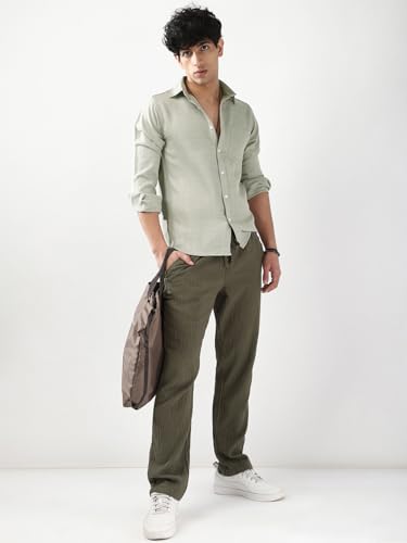 Image of Urbano Fashion Men's Linen Blend Full Sleeve Relaxed Fit Casual Solid Shirt