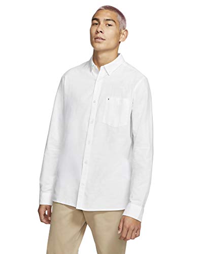 Hurley mens One and Only Textured Long Sleeve Up Button Down Shirt, White, Medium US