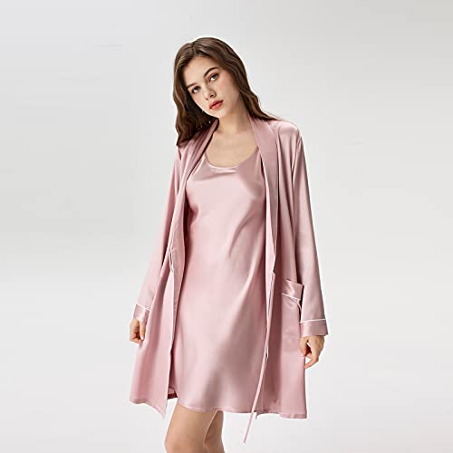 Sericum Silk Robes For Women, A Three-Quarter Length Short Silk Kimono Robe 100% Mulberry Silk Short Silk Chemise With White Trimmed #TOP4