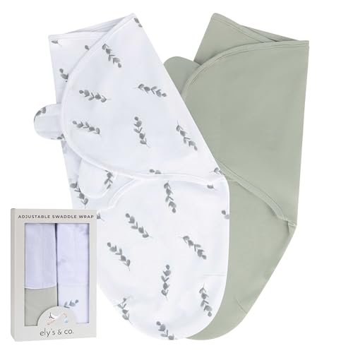 Image of Ely's & Co. Adjustable Swaddles for Newborn, Baby Swaddles 0-3 Months, Swaddle Sack for Baby Girl/Boy, 100% Cotton, 2 Pack (Sage Leaf)