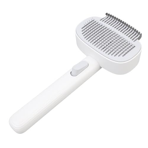 Peine para Mascotas para Perros y Gatos, Cepillo de Aseo para Gatos Autolimpiante con Dientes de Metal de Acero Inoxidable, Peine de Doble Capa para Depilación de Mascotas para de Pelo Largo y
