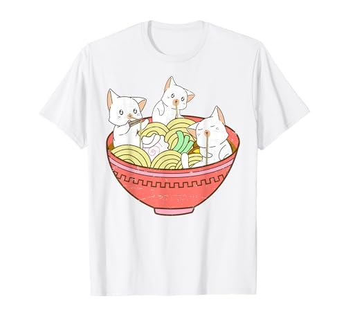 Kawaii Anime Cat Japanese Ramen Noodles - Kitten Vintage Camiseta