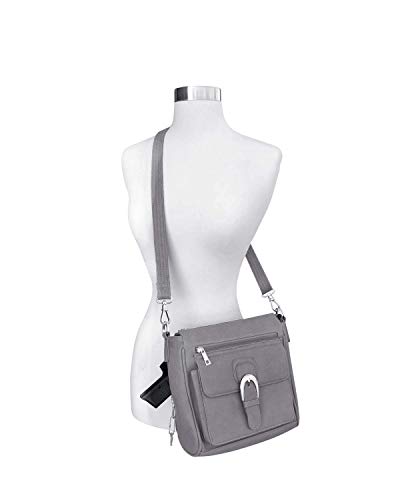 Black Right or Left Draw Crossbody/Shoulder Carry - Leather Locking Concealment Purse/Gun Bag - CCW Concealed Carry Pistol, Gray - Thumbnail 3