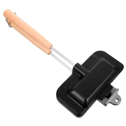 Alipis molde de sándwich doble pan tostado sandwichera utensilios de cocina sartén para sandwich sartén de grill molde de pan sándwich cacerola de la merienda de madera Black