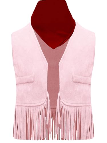 Hansber Unisex Kids Western Cowboy Outfits Open Front Vest with Bandanna Set Toddler Carnival Party Fancy Dress Up3