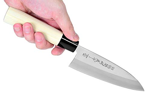 Image of Seki Japan TSUBAZO Japanese Sushi Chef Knife, Stainless Steel Sashimi Deba Knife, Shiraki Handle, 150 mm (5.9 in)