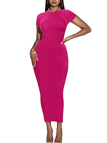Image of Women's Long Bodycon Dresses Leopard Print Casual Maxi Club Party Tight Dress Short Sleeve